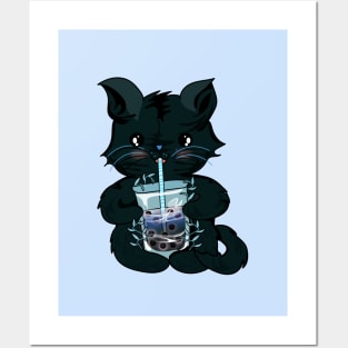 Cat boba tea Posters and Art